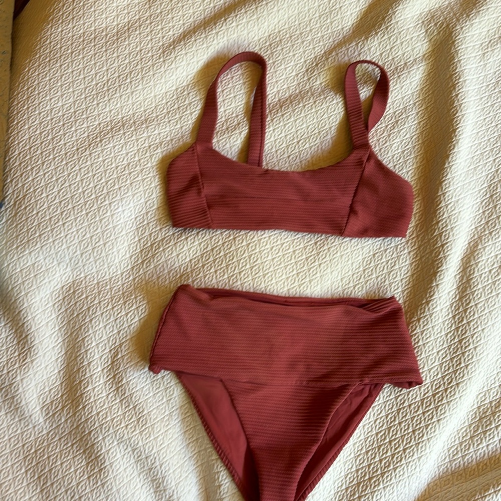 Lspace ribbed eco bikini set, top and bottom, size small
